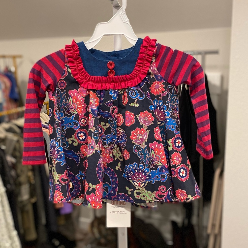 Persnickety Kids Sara Top - Multi Color Stripes and Floral Mixed Media Bohemian